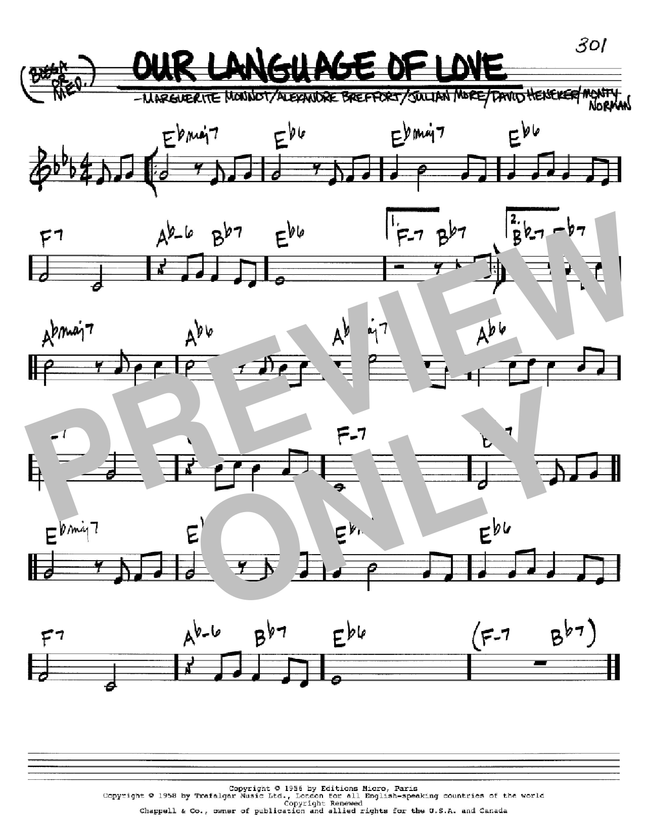 Alexandre Breffort Our Language Of Love Sheet Music Notes & Chords for Real Book – Melody, Lyrics & Chords - Download or Print PDF