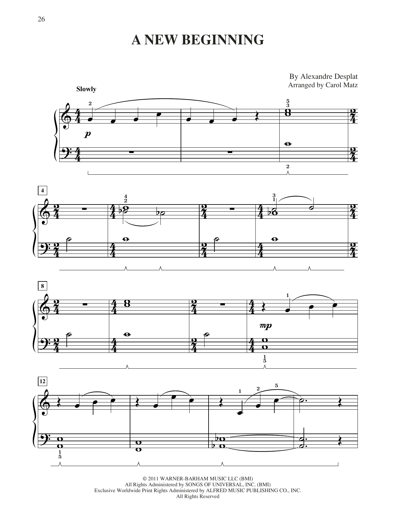 Alexandre Desplat A New Beginning (from Harry Potter) (arr. Carol Matz) Sheet Music Notes & Chords for Big Note Piano - Download or Print PDF