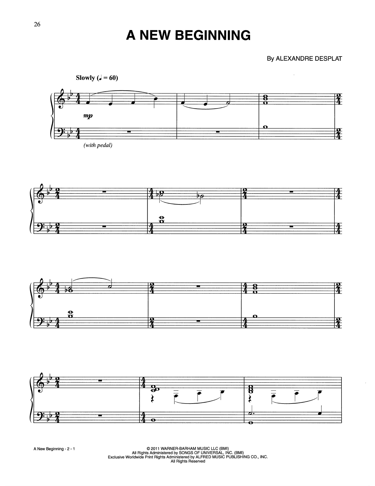 Alexandre Desplat A New Beginning (from Harry Potter) Sheet Music Notes & Chords for Easy Piano - Download or Print PDF