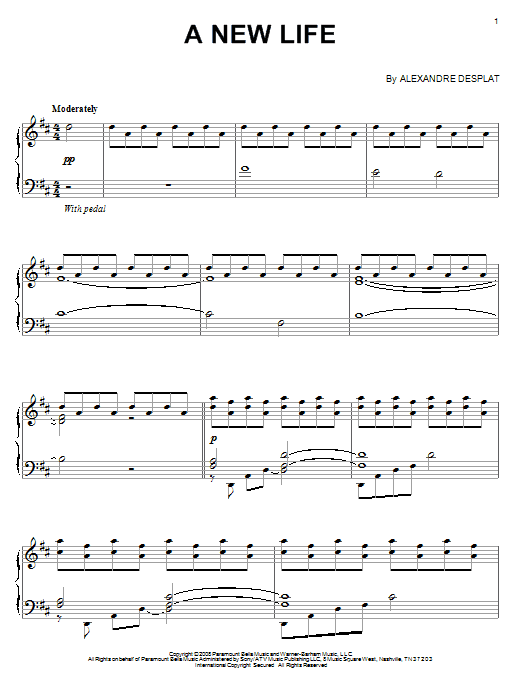 Alexandre Desplat A New Life Sheet Music Notes & Chords for Piano - Download or Print PDF