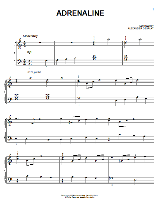 Alexandre Desplat Adrenaline (from The Twilight Saga: New Moon) Sheet Music Notes & Chords for Piano - Download or Print PDF