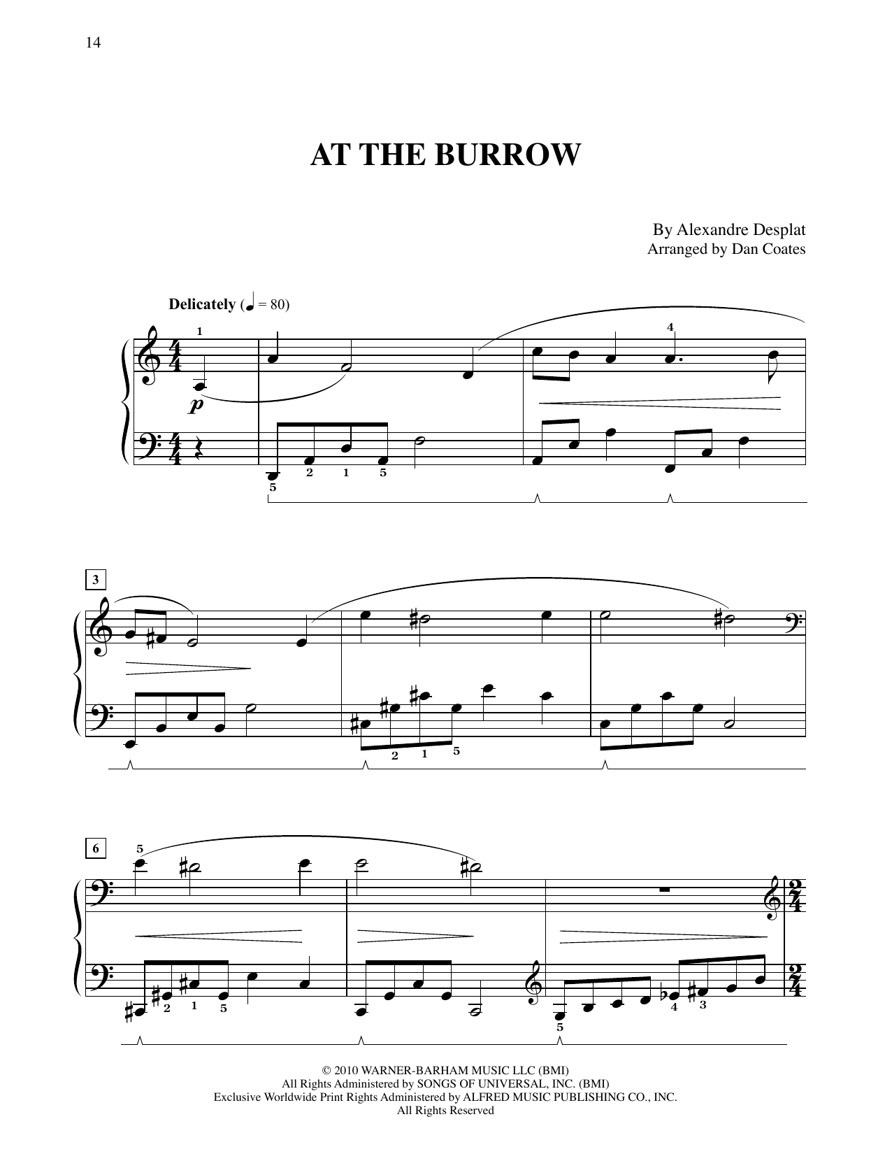 Alexandre Desplat At The Burrow (from Harry Potter And The Deathly Gallows, Pt. 1) (arr. Dan Coates) Sheet Music Notes & Chords for Easy Piano - Download or Print PDF
