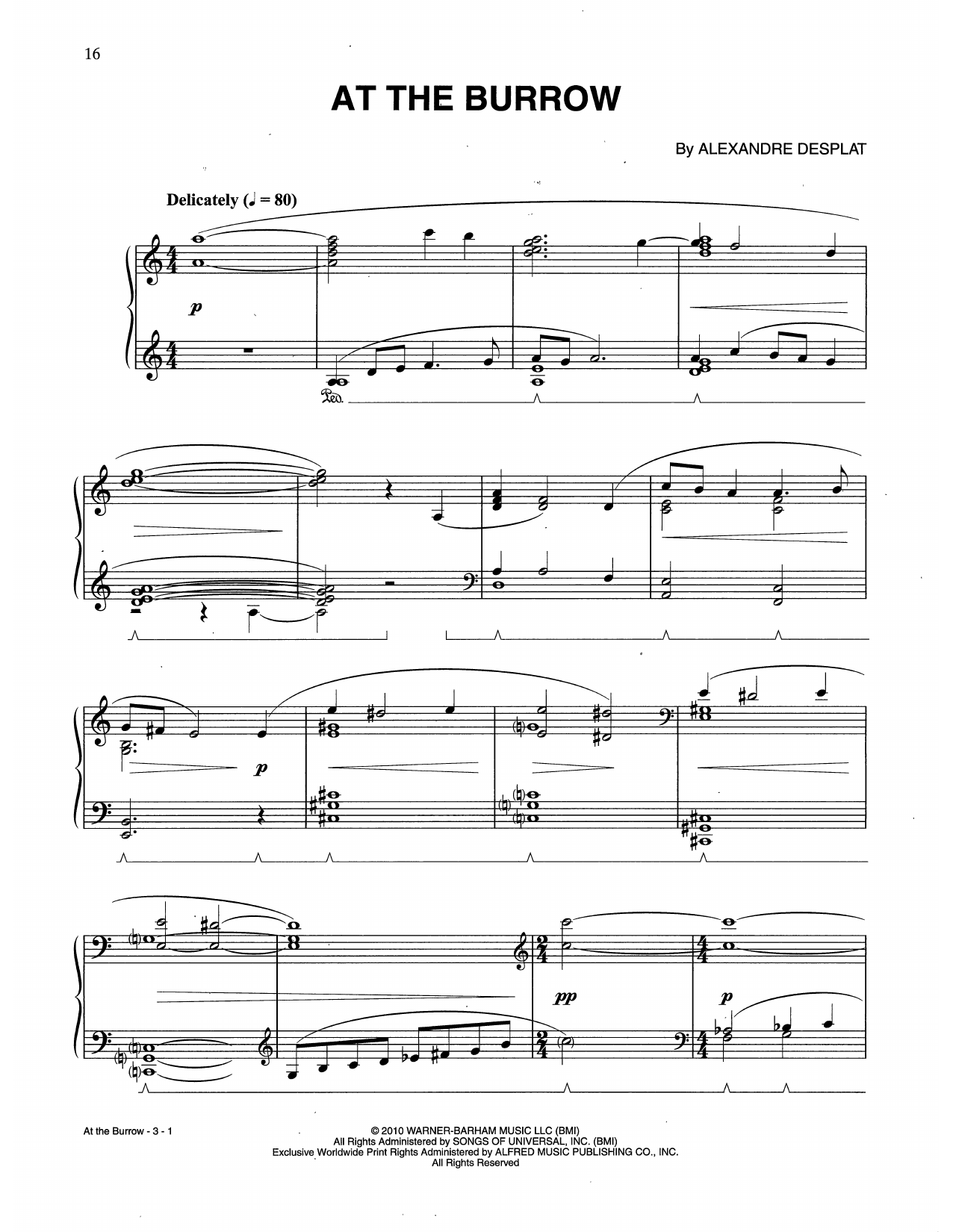 Alexandre Desplat At The Burrow (from Harry Potter And The Deathly Gallows, Pt. 1) Sheet Music Notes & Chords for Piano Solo - Download or Print PDF