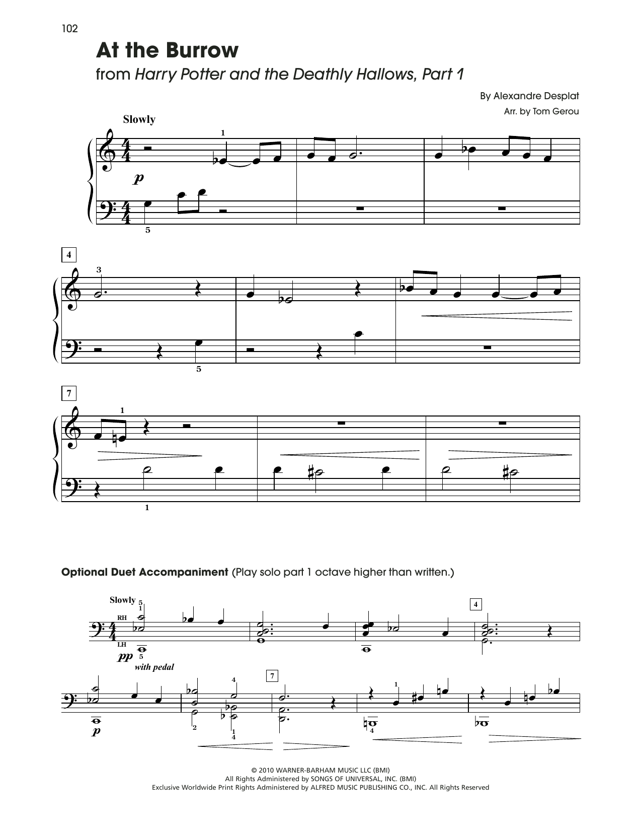 Alexandre Desplat At The Burrow (from Harry Potter) (arr. Tom Gerou) Sheet Music Notes & Chords for 5-Finger Piano - Download or Print PDF