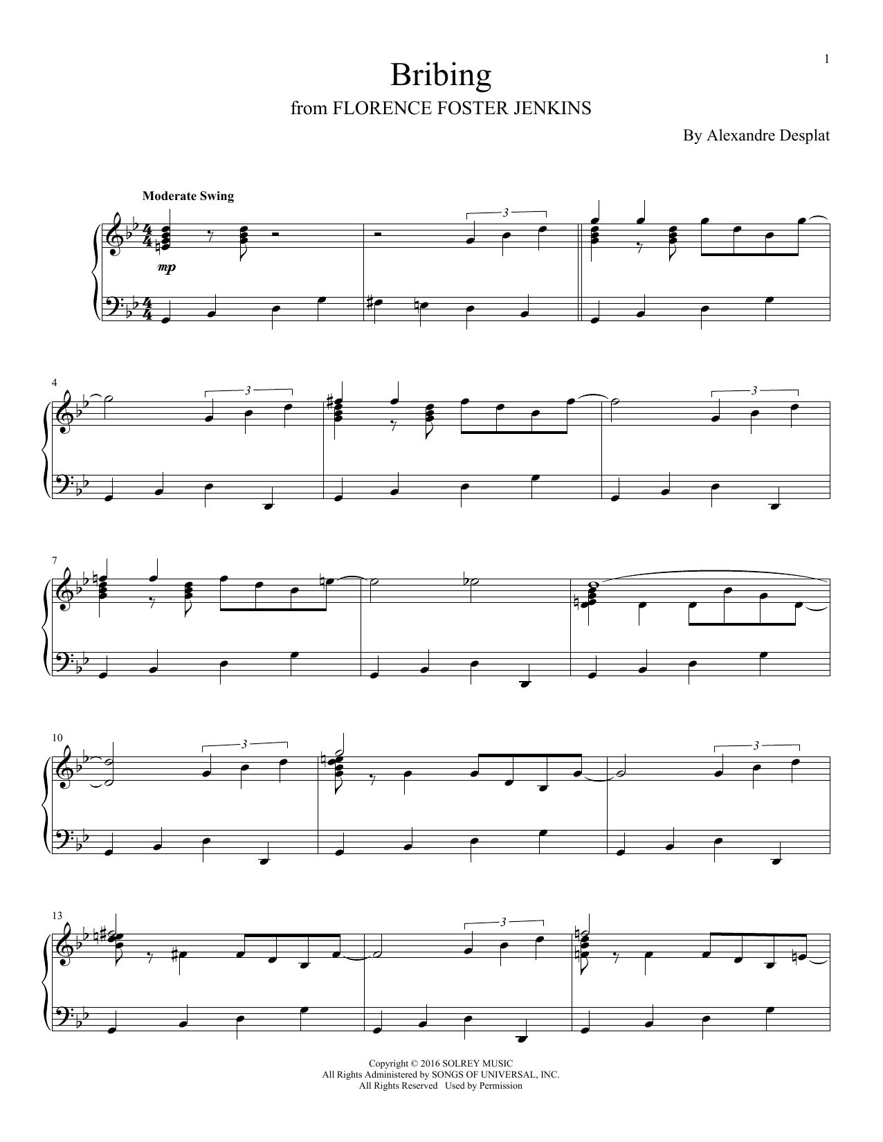 Alexandre Desplat Bribing Sheet Music Notes & Chords for Piano - Download or Print PDF