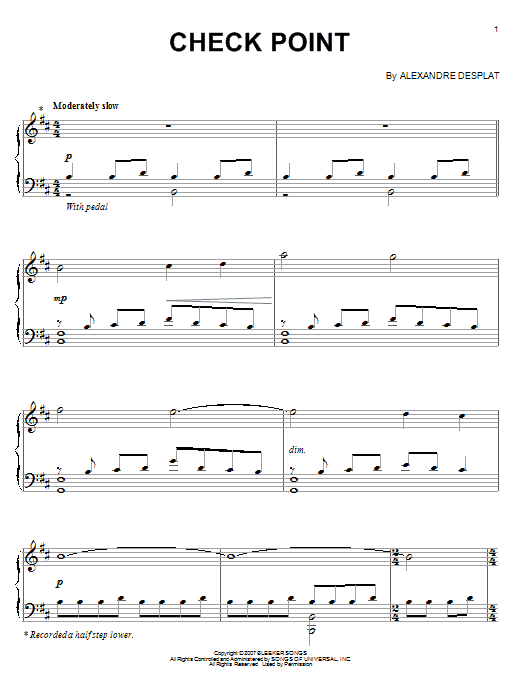 Alexandre Desplat Check Point Sheet Music Notes & Chords for Piano Solo - Download or Print PDF