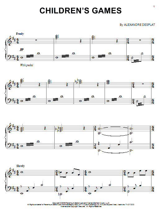 Alexandre Desplat Children's Games Sheet Music Notes & Chords for Piano - Download or Print PDF