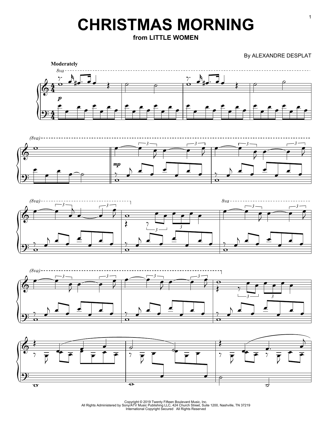 Alexandre Desplat Christmas Morning (from the Motion Picture Little Women) Sheet Music Notes & Chords for Piano Solo - Download or Print PDF