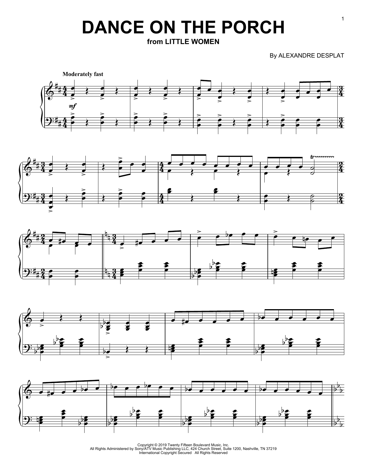Alexandre Desplat Dance On The Porch (from the Motion Picture Little Women) Sheet Music Notes & Chords for Piano Solo - Download or Print PDF