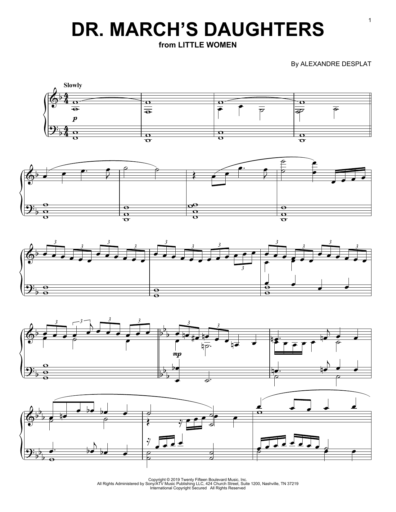 Alexandre Desplat Dr. March's Daughters (from the Motion Picture Little Women) Sheet Music Notes & Chords for Piano Solo - Download or Print PDF