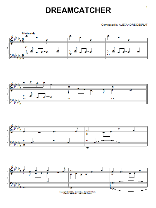 Alexandre Desplat Dreamcatcher (from The Twilight Saga: New Moon) Sheet Music Notes & Chords for Piano (Big Notes) - Download or Print PDF