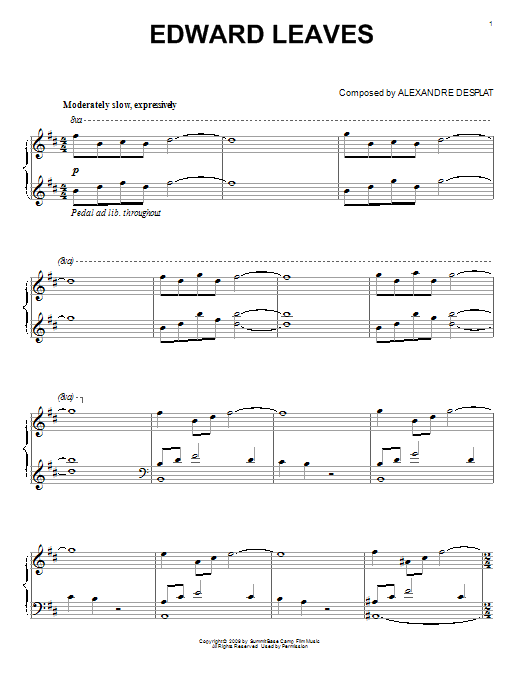Alexandre Desplat Edward Leaves (from The Twilight Saga: New Moon) Sheet Music Notes & Chords for Easy Piano - Download or Print PDF