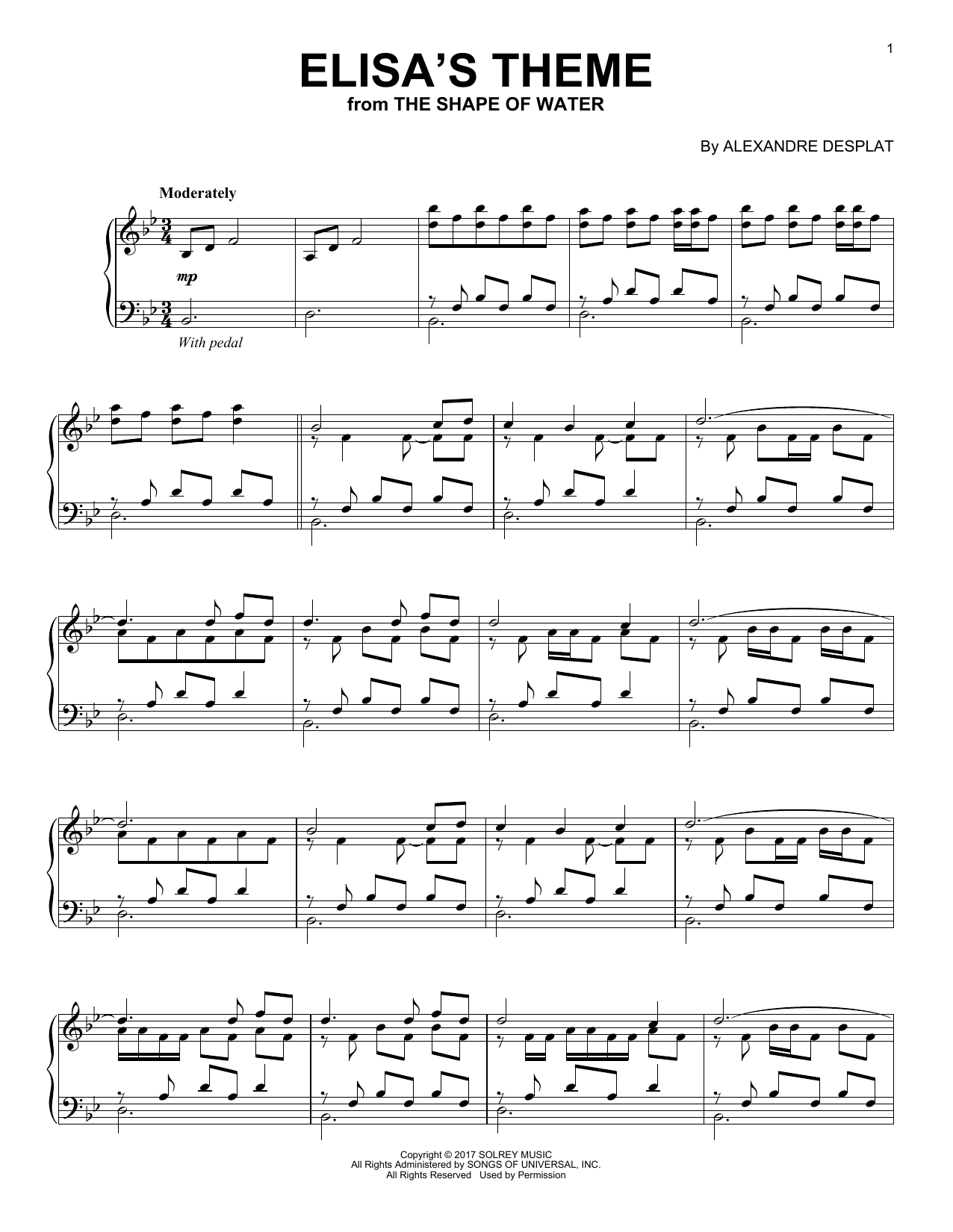 Alexandre Desplat Elisa's Theme Sheet Music Notes & Chords for Piano - Download or Print PDF