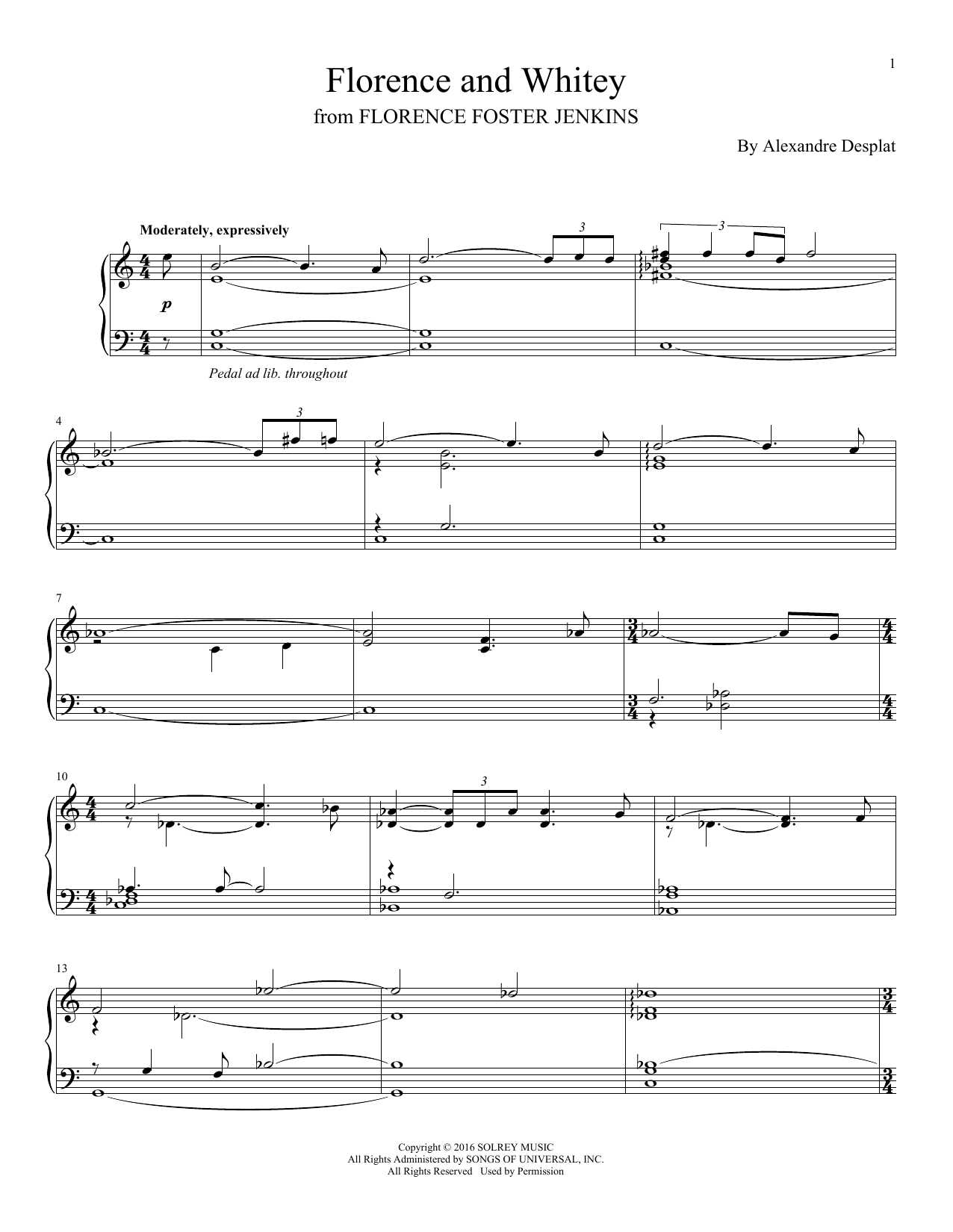 Alexandre Desplat Florence And Whitey Sheet Music Notes & Chords for Piano - Download or Print PDF