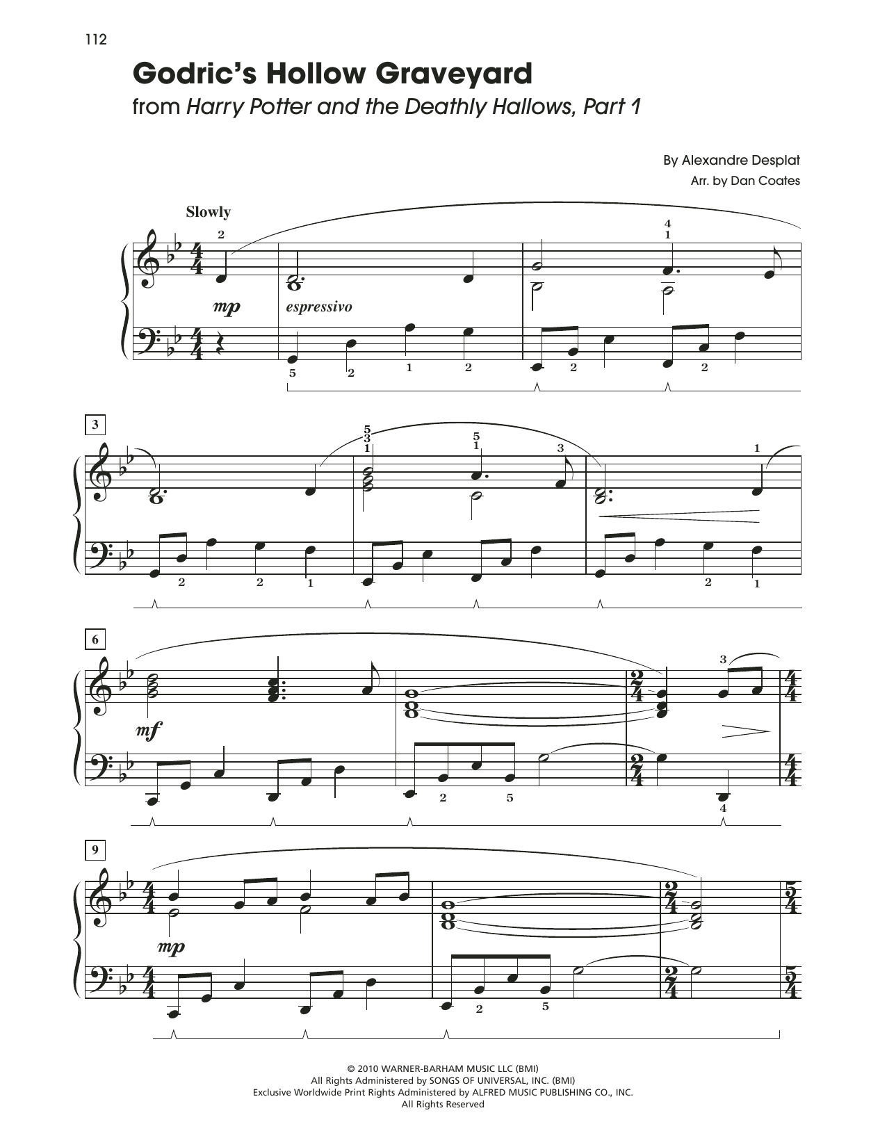 Alexandre Desplat Godric's Hollow Graveyard (from Harry Potter And The Deathly Gallows, Pt. 1) (arr. Dan Coates) Sheet Music Notes & Chords for Easy Piano - Download or Print PDF