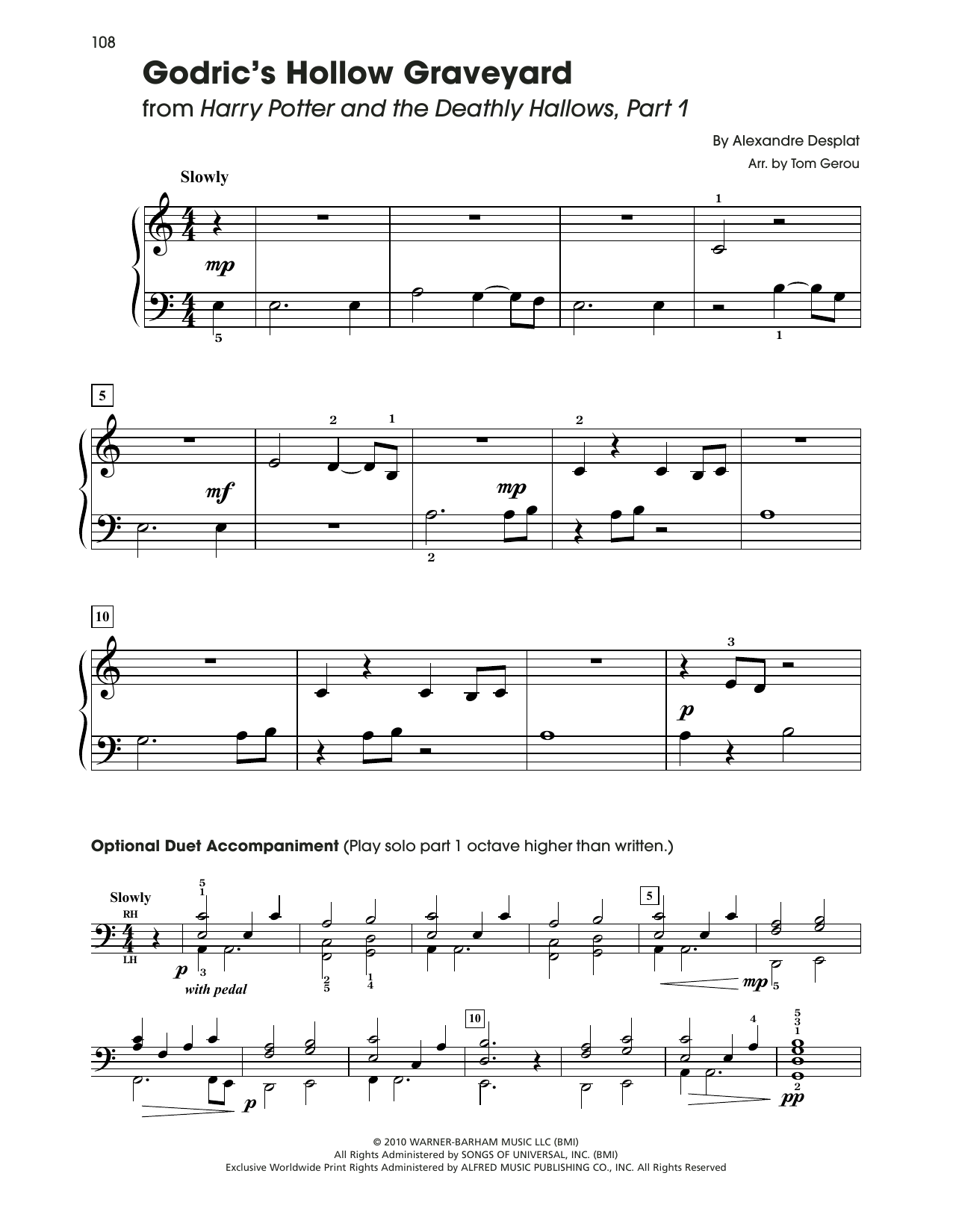 Alexandre Desplat Godric's Hollow Graveyard (from Harry Potter) (arr. Tom Gerou) Sheet Music Notes & Chords for 5-Finger Piano - Download or Print PDF