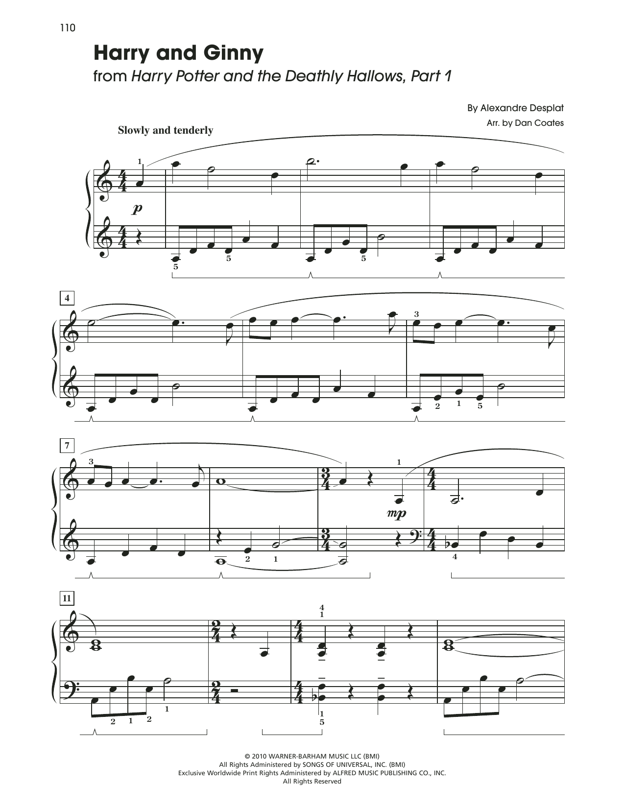 Alexandre Desplat Harry And Ginny (from Harry Potter And The Deathly Gallows, Pt. 1) (arr. Dan Coates) Sheet Music Notes & Chords for Easy Piano - Download or Print PDF