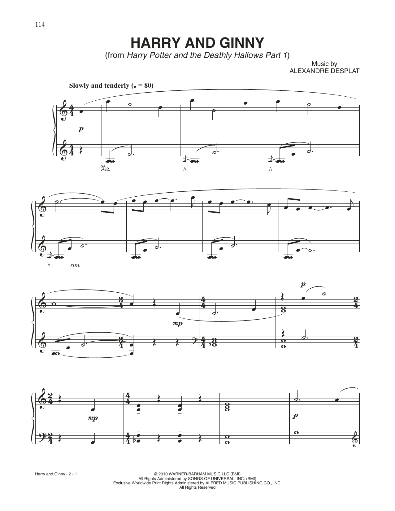 Alexandre Desplat Harry And Ginny (from Harry Potter And The Deathly Gallows, Pt. 1) Sheet Music Notes & Chords for Piano Solo - Download or Print PDF