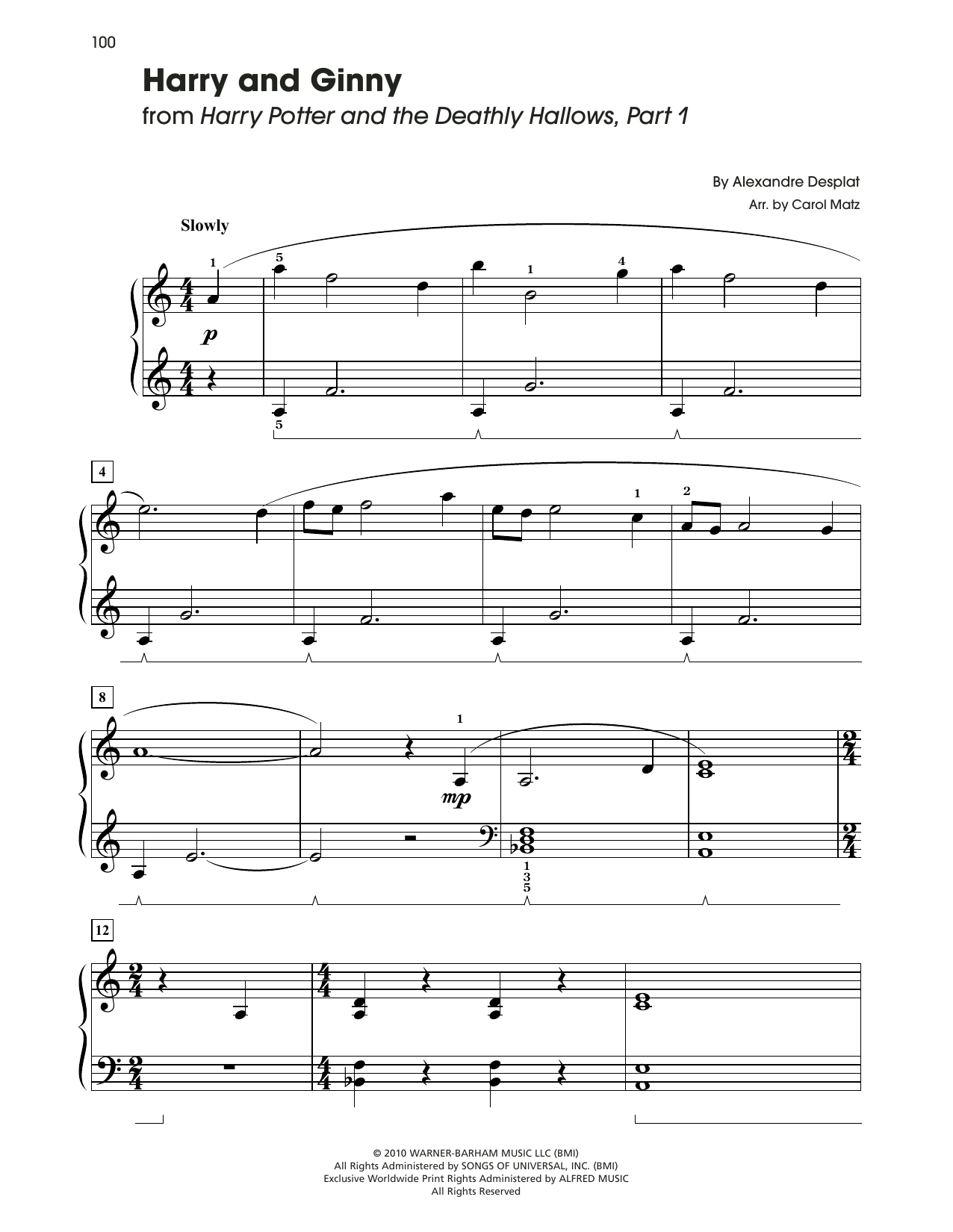 Alexandre Desplat Harry And Ginny (from Harry Potter) (arr. Carol Matz) Sheet Music Notes & Chords for Big Note Piano - Download or Print PDF