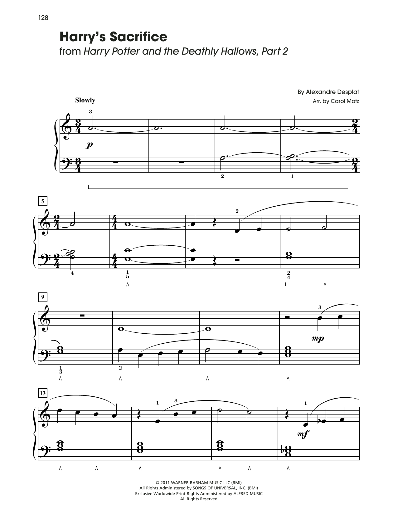 Alexandre Desplat Harry's Sacrifice (from Harry Potter) (arr. Carol Matz) Sheet Music Notes & Chords for Big Note Piano - Download or Print PDF