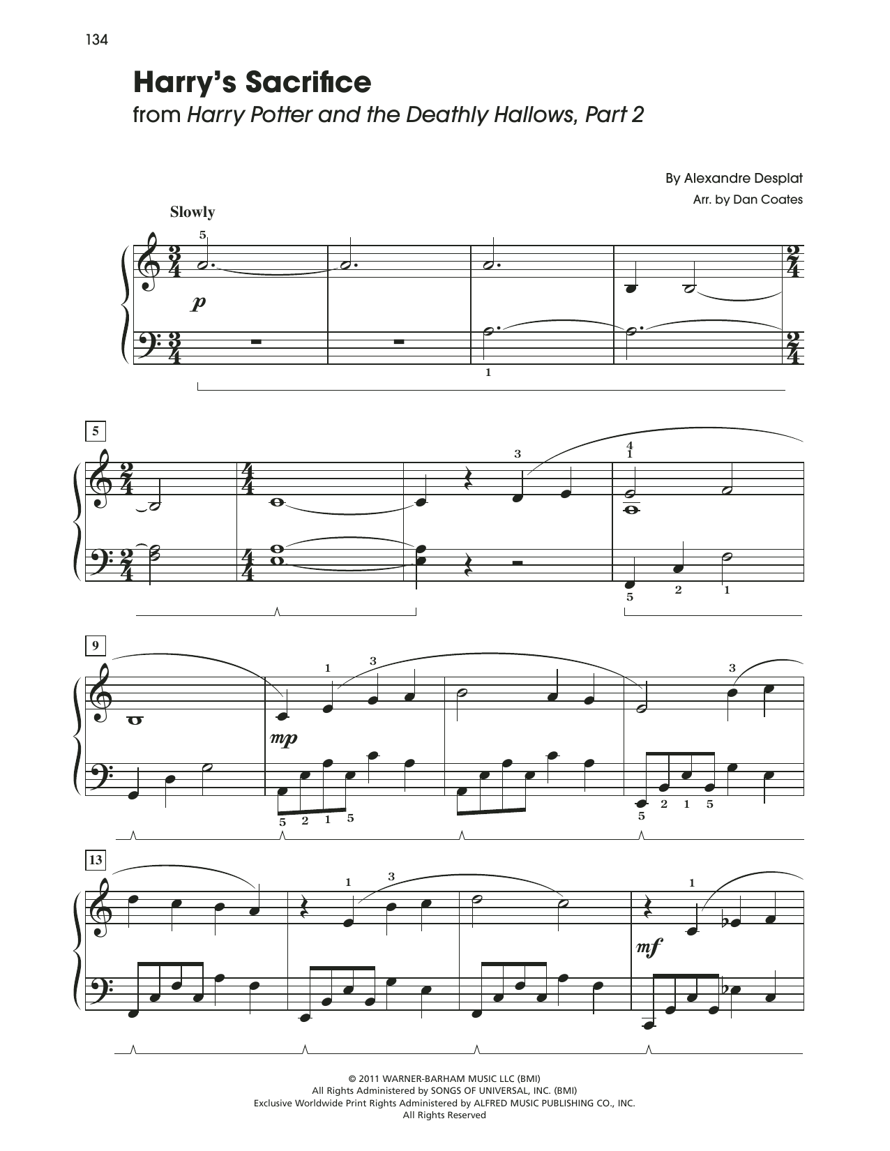 Alexandre Desplat Harry's Sacrifice (from Harry Potter) (arr. Dan Coates) Sheet Music Notes & Chords for Easy Piano - Download or Print PDF