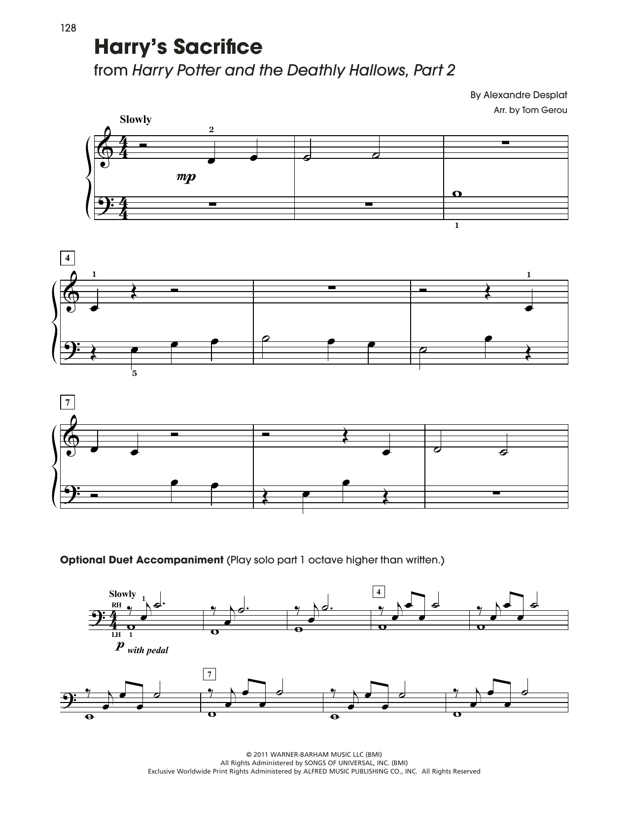 Alexandre Desplat Harry's Sacrifice (from Harry Potter) (arr. Tom Gerou) Sheet Music Notes & Chords for 5-Finger Piano - Download or Print PDF