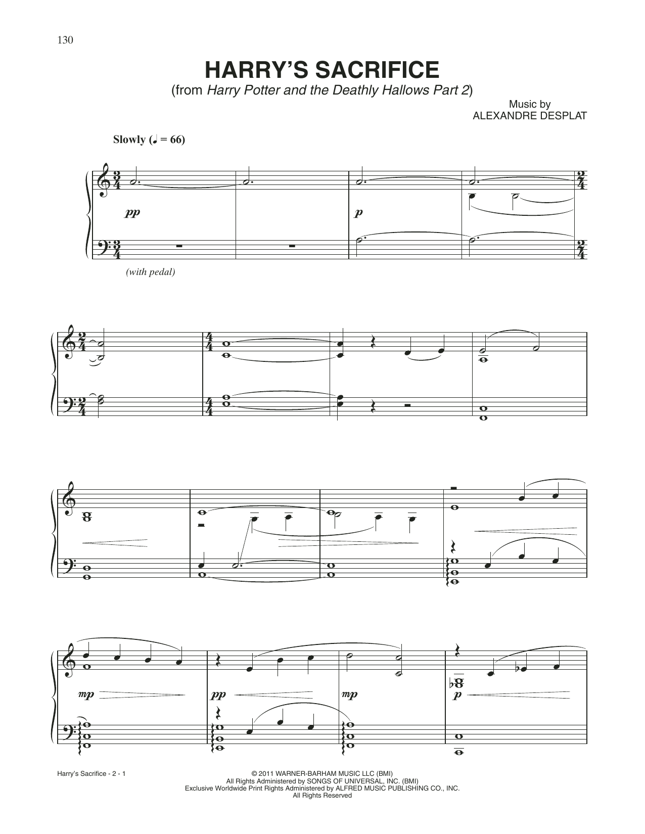 Alexandre Desplat Harry's Sacrifice (from Harry Potter) Sheet Music Notes & Chords for Piano Solo - Download or Print PDF