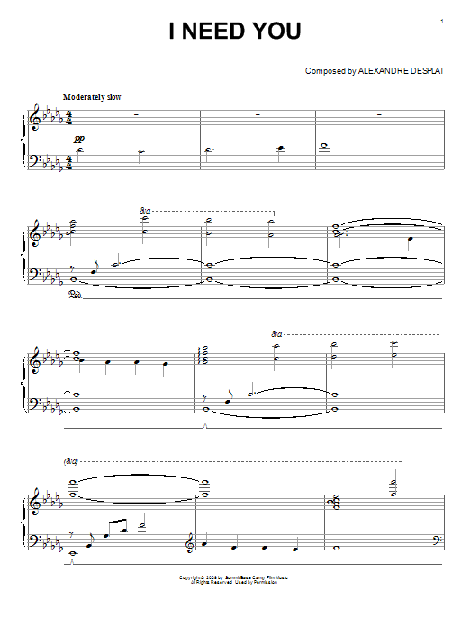 Alexandre Desplat I Need You (from The Twilight Saga: New Moon) Sheet Music Notes & Chords for Easy Piano - Download or Print PDF