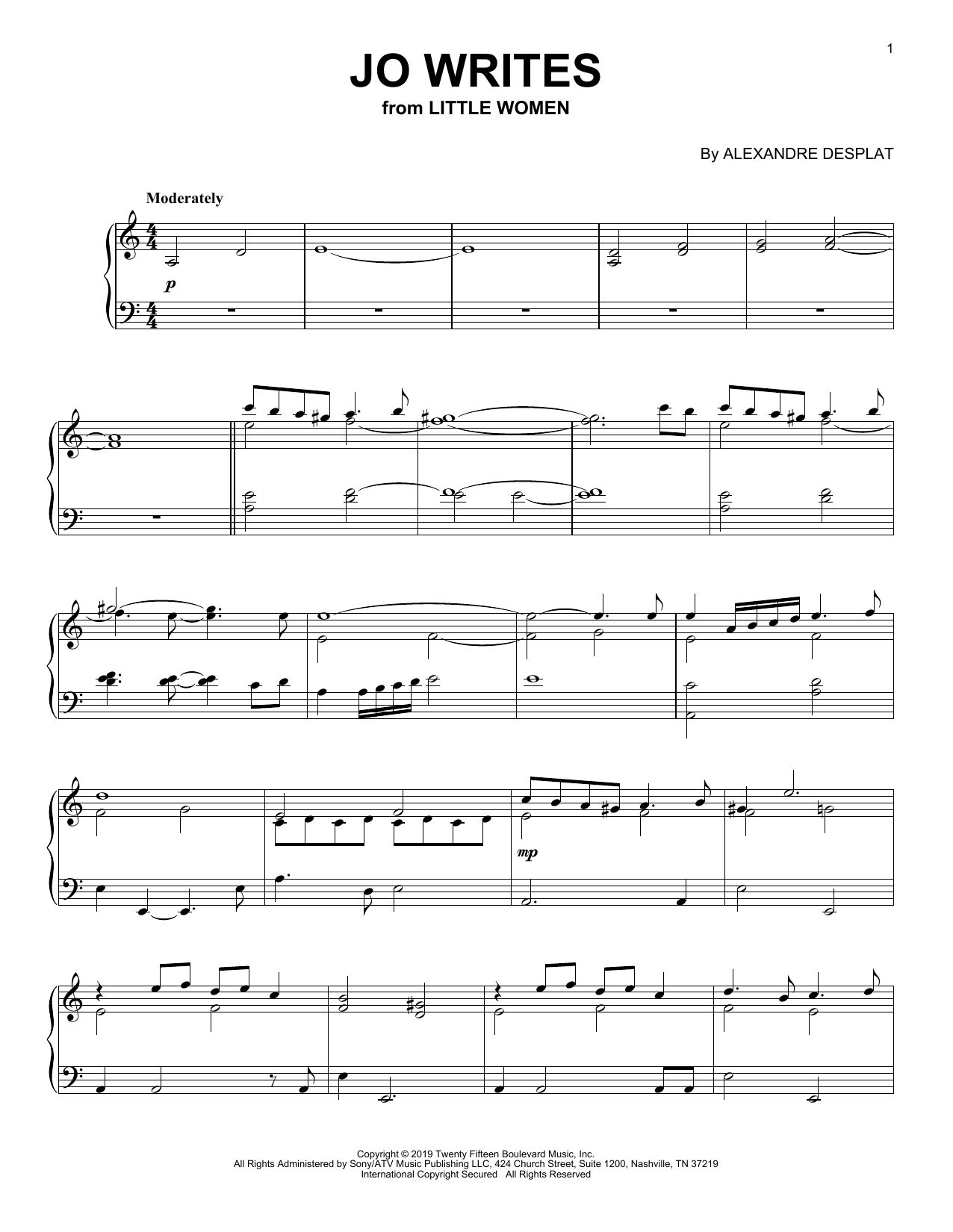 Alexandre Desplat Jo Writes (from the Motion Picture Little Women) Sheet Music Notes & Chords for Piano Solo - Download or Print PDF