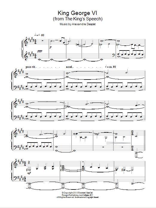 Alexandre Desplat King George VI Sheet Music Notes & Chords for Piano - Download or Print PDF