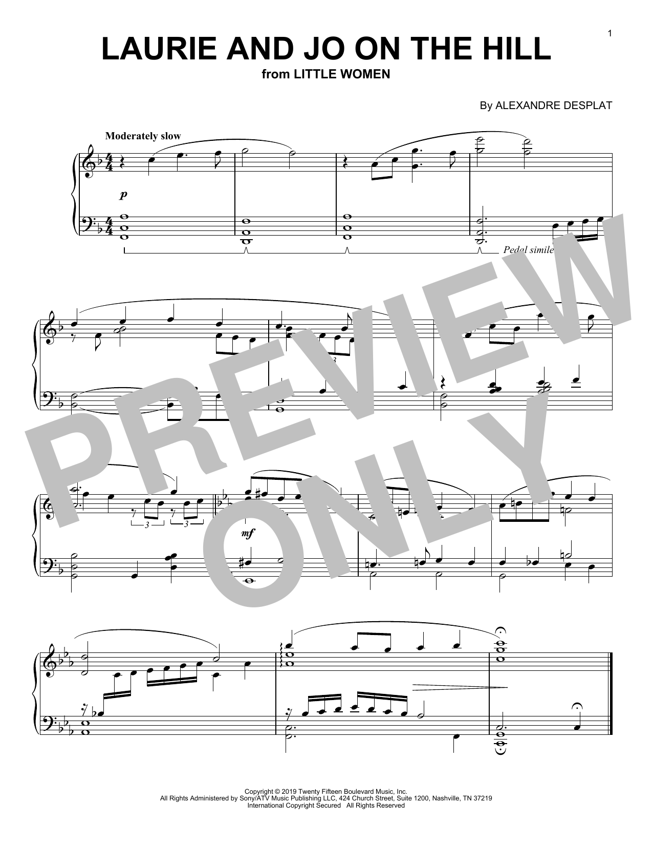 Alexandre Desplat Laurie And Jo On The Hill (from the Motion Picture Little Women) Sheet Music Notes & Chords for Piano Solo - Download or Print PDF