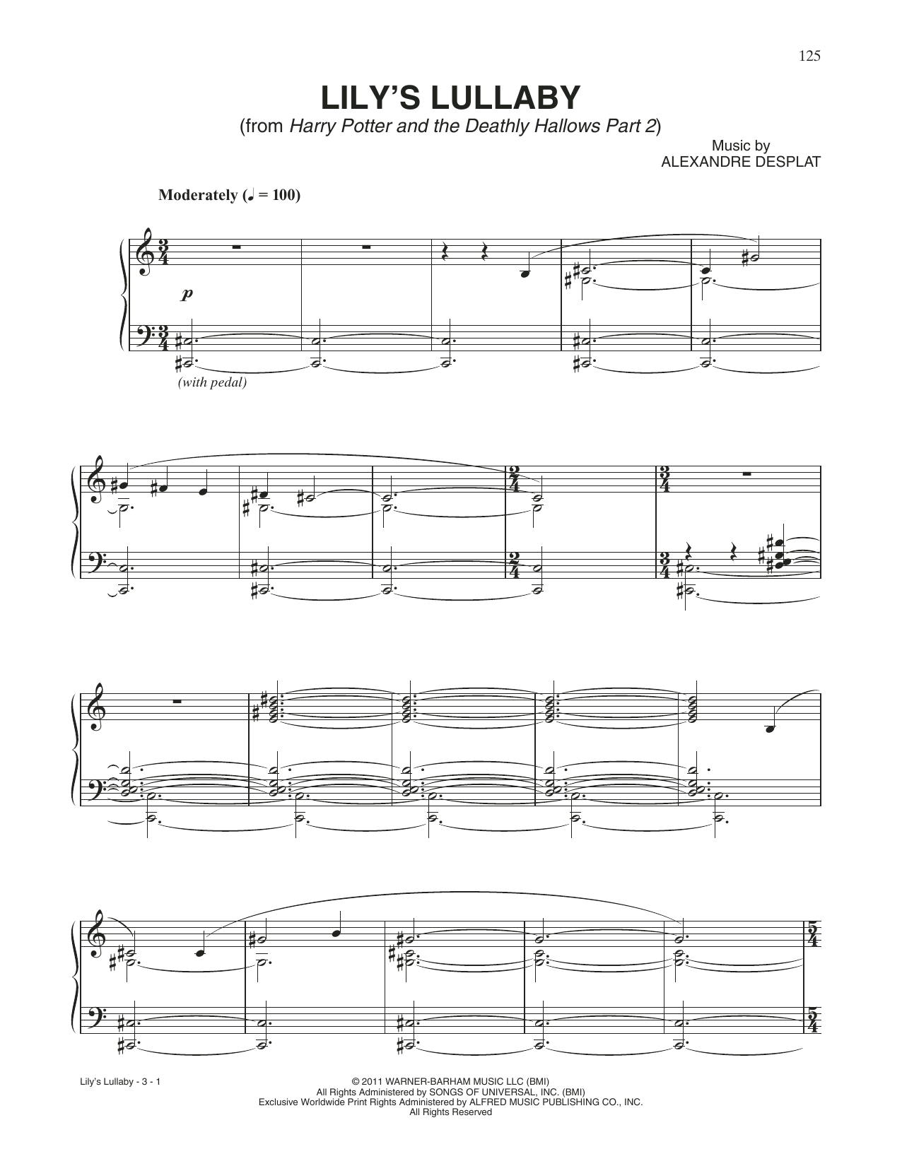 Alexandre Desplat Lily's Lullaby (from Harry Potter) Sheet Music Notes & Chords for Easy Piano - Download or Print PDF