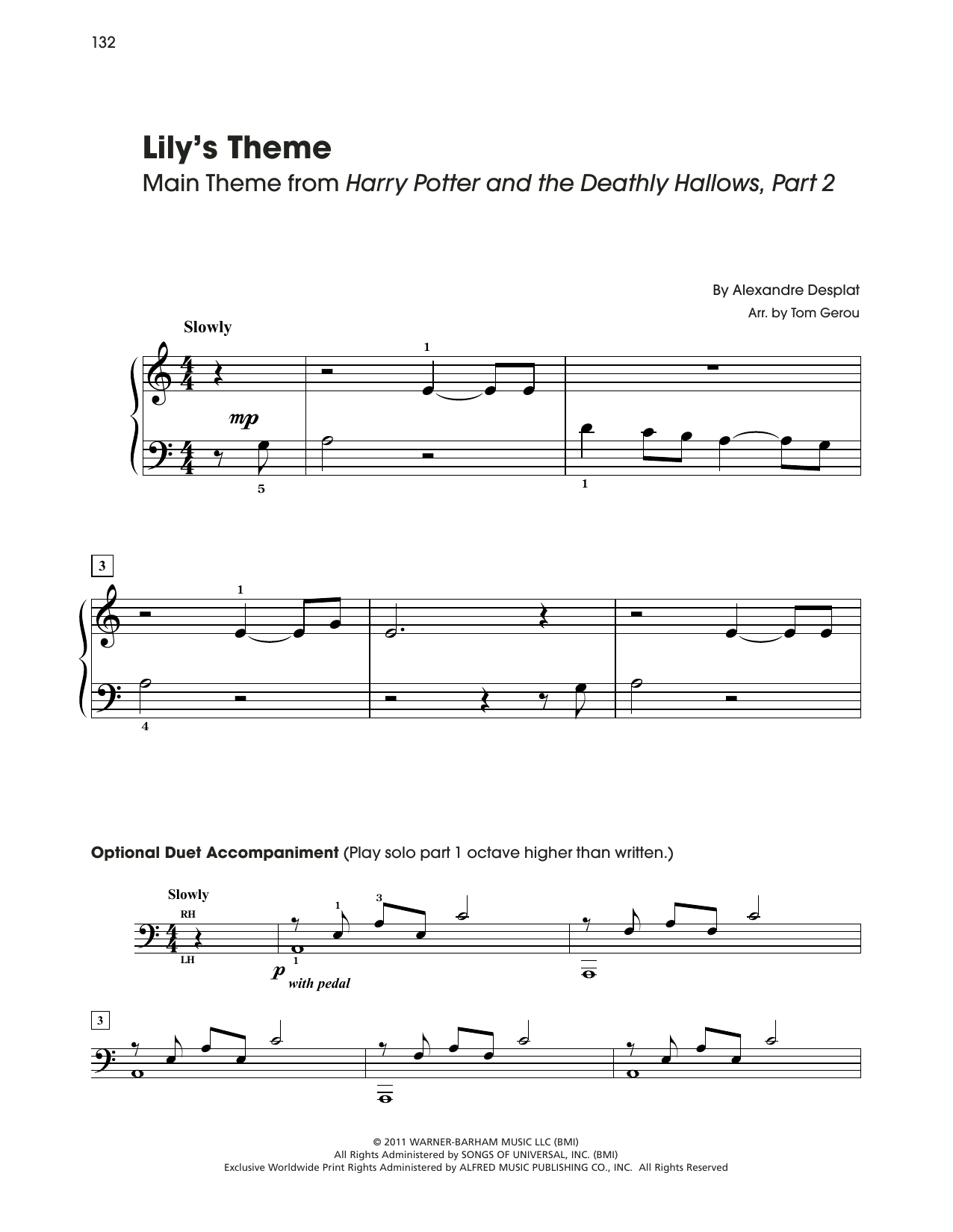 Alexandre Desplat Lily's Theme (from Harry Potter) (arr. Tom Gerou) Sheet Music Notes & Chords for 5-Finger Piano - Download or Print PDF