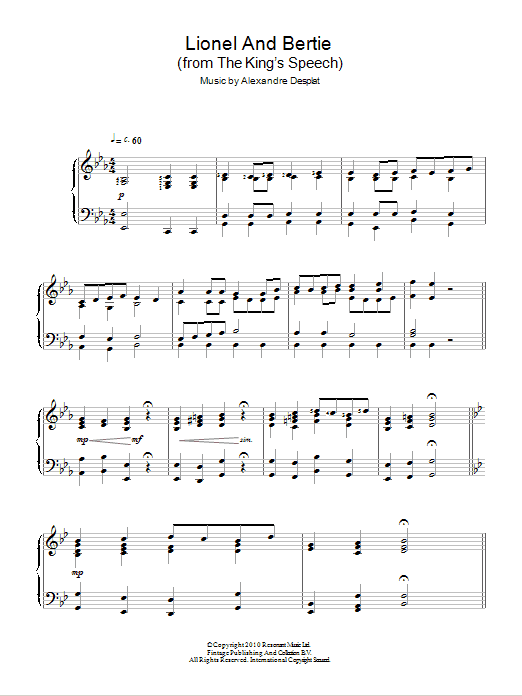 Alexandre Desplat Lionel And Bertie Sheet Music Notes & Chords for Piano - Download or Print PDF