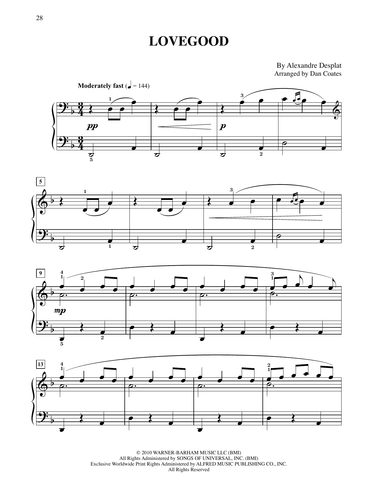 Alexandre Desplat Lovegood (from Harry Potter And The Deathly Gallows, Pt. 1) (arr. Dan Coates) Sheet Music Notes & Chords for Easy Piano - Download or Print PDF
