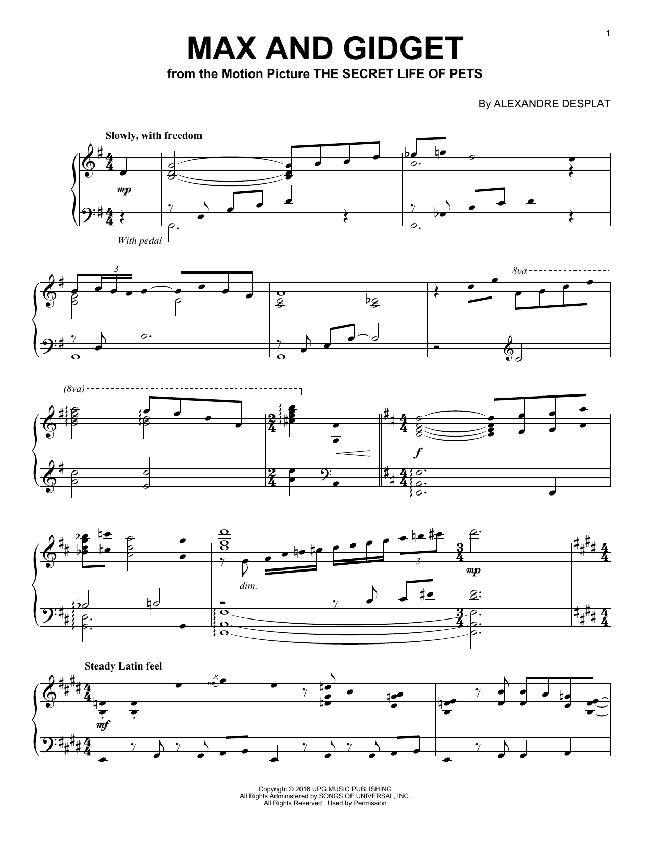 Alexandre Desplat Max And Gidget Sheet Music Notes & Chords for Piano - Download or Print PDF