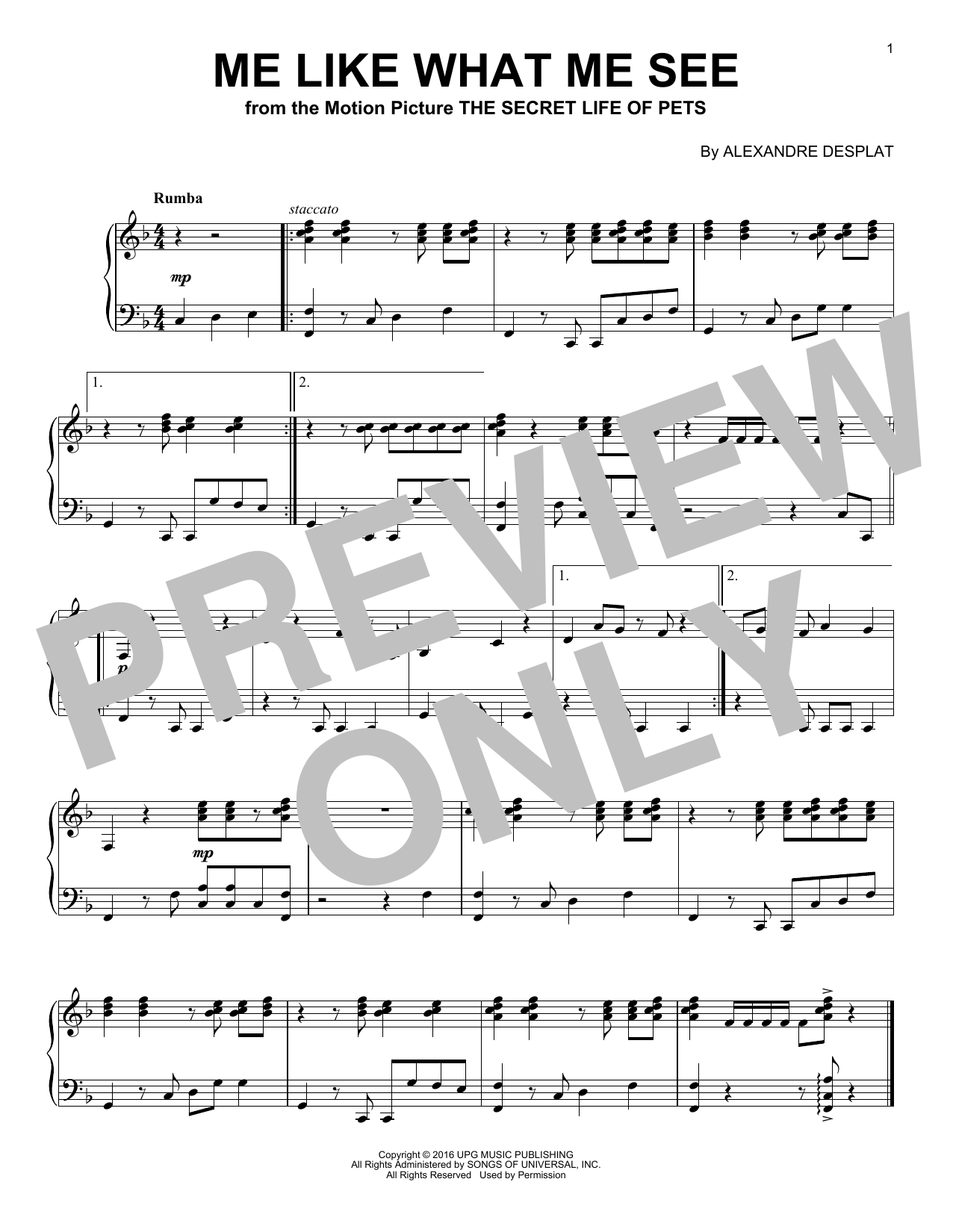 Alexandre Desplat Me Like What Me See Sheet Music Notes & Chords for Piano - Download or Print PDF