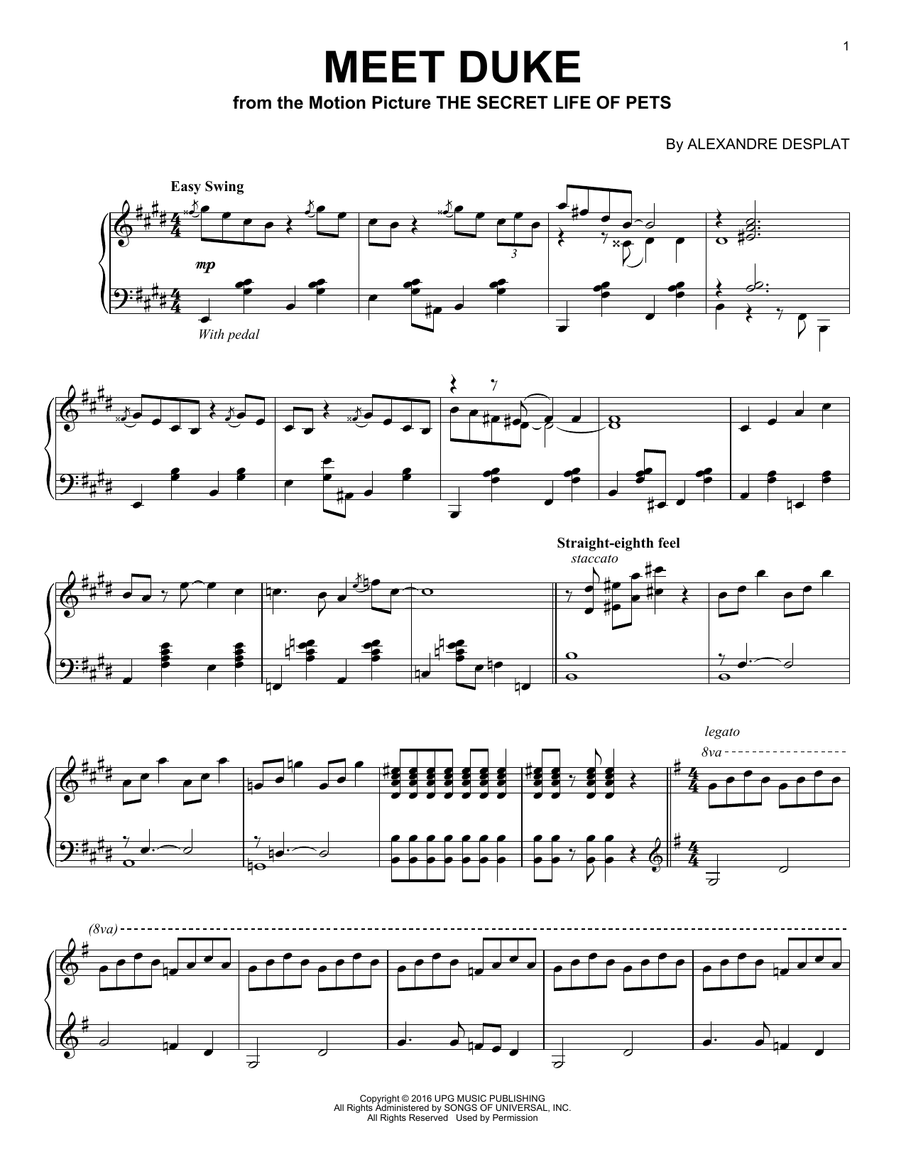 Alexandre Desplat Meet Duke Sheet Music Notes & Chords for Piano - Download or Print PDF