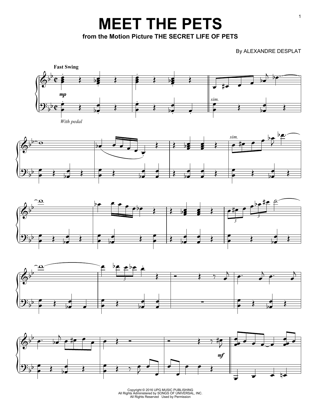 Alexandre Desplat Meet The Pets Sheet Music Notes & Chords for Piano - Download or Print PDF