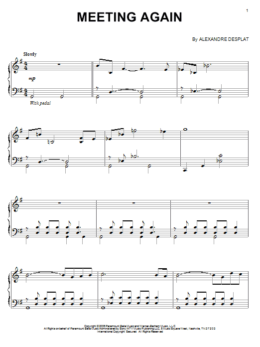 Alexandre Desplat Meeting Again Sheet Music Notes & Chords for Piano - Download or Print PDF