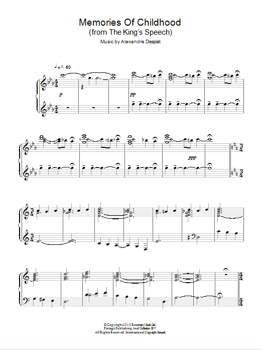 Alexandre Desplat Memories Of Childhood Sheet Music Notes & Chords for Piano - Download or Print PDF