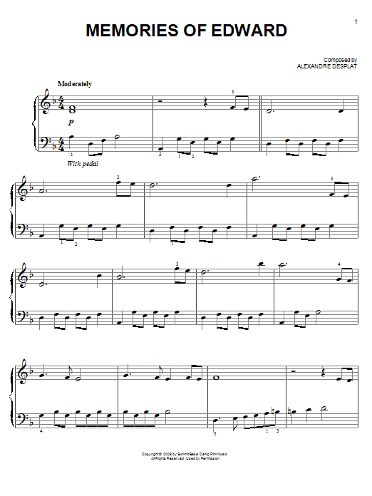 Alexandre Desplat Memories Of Edward (from The Twilight Saga: New Moon) Sheet Music Notes & Chords for Piano - Download or Print PDF