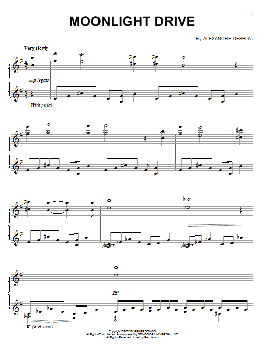 Alexandre Desplat Moonlight Drive Sheet Music Notes & Chords for Piano Solo - Download or Print PDF