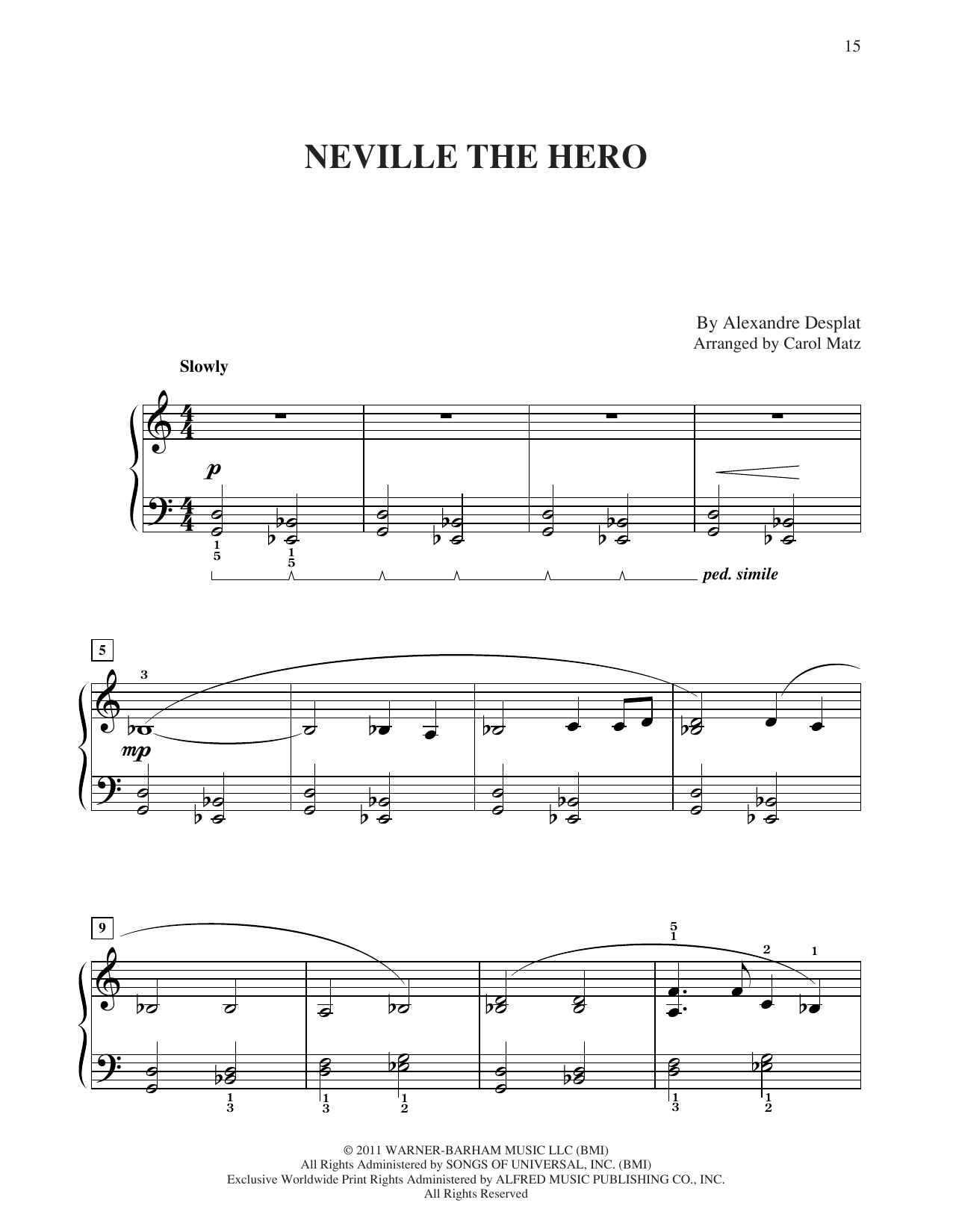 Alexandre Desplat Neville The Hero (from Harry Potter) (arr. Carol Matz) Sheet Music Notes & Chords for Big Note Piano - Download or Print PDF