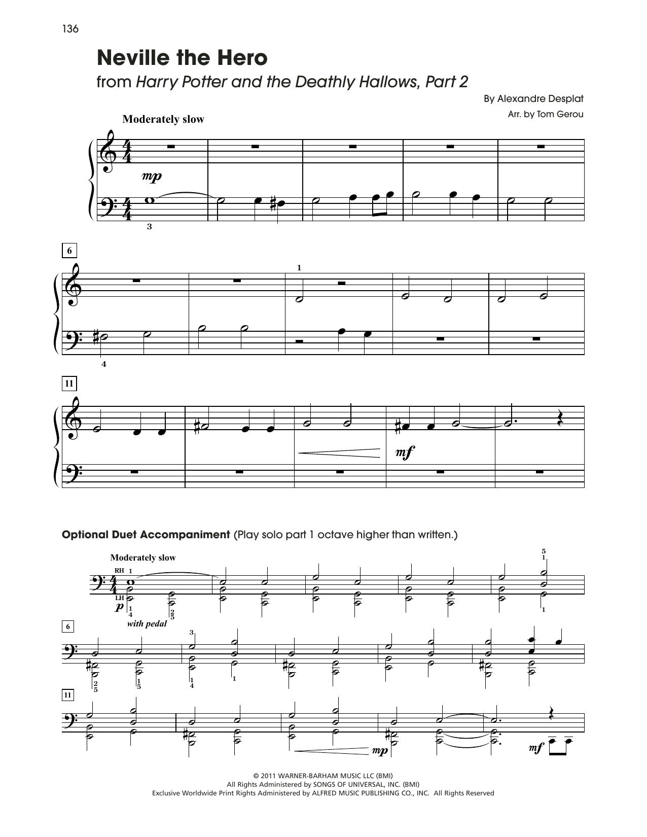 Alexandre Desplat Neville The Hero (from Harry Potter) (arr. Tom Gerou) Sheet Music Notes & Chords for 5-Finger Piano - Download or Print PDF
