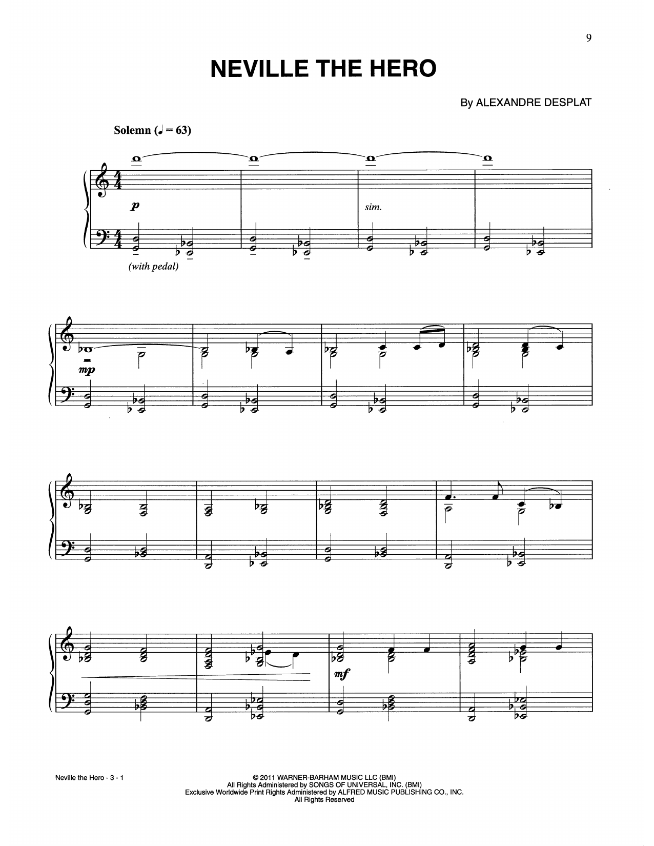 Alexandre Desplat Neville The Hero (from Harry Potter) Sheet Music Notes & Chords for Easy Piano - Download or Print PDF