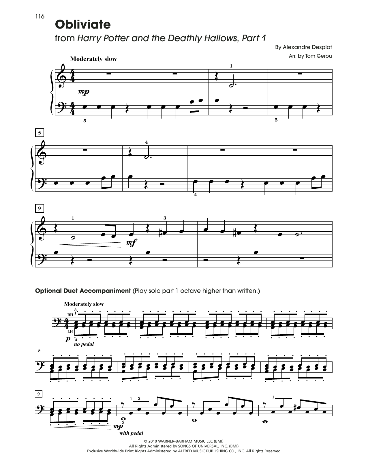 Alexandre Desplat Obliviate (from Harry Potter) (arr. Tom Gerou) Sheet Music Notes & Chords for 5-Finger Piano - Download or Print PDF