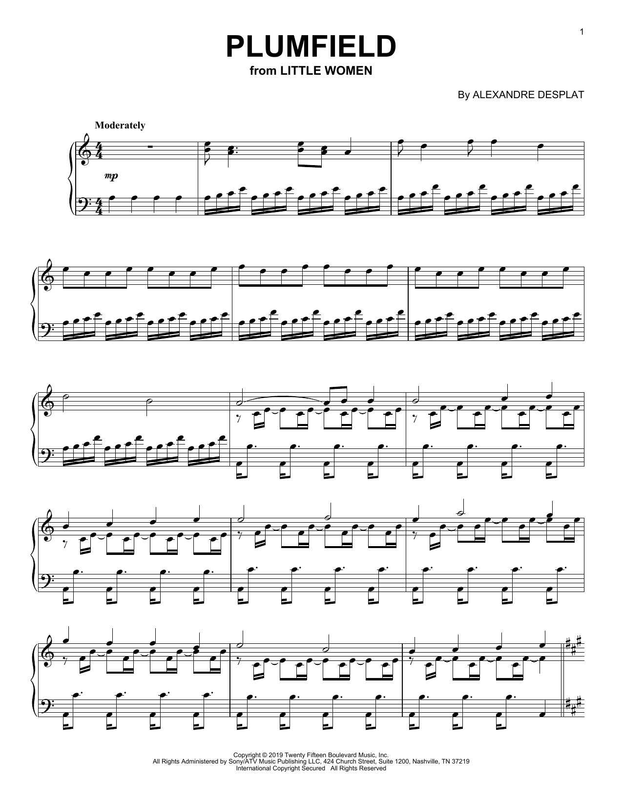 Alexandre Desplat Plumfield (from the Motion Picture Little Women) Sheet Music Notes & Chords for Piano Solo - Download or Print PDF