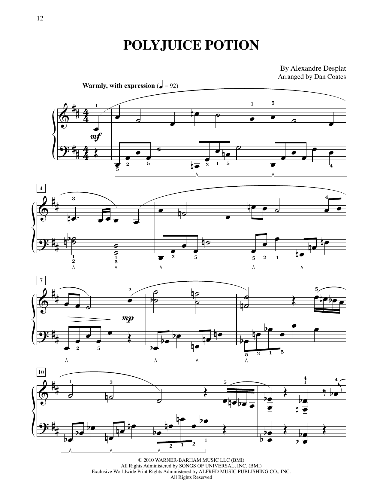 Alexandre Desplat Polyjuice Potion (from Harry Potter And The Deathly Gallows, Pt. 1) (arr. Dan Coates) Sheet Music Notes & Chords for Easy Piano - Download or Print PDF