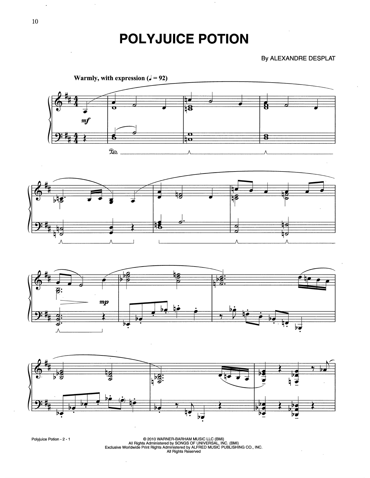 Alexandre Desplat Polyjuice Potion (from Harry Potter And The Deathly Gallows, Pt. 1) Sheet Music Notes & Chords for Piano Solo - Download or Print PDF